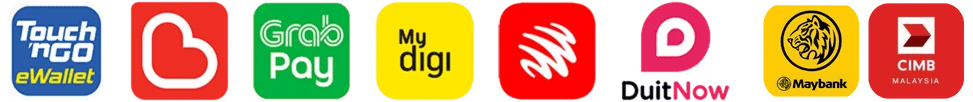 Touch 'n Go eWallet, Boost, GrabPay, MyDigi, DuitNow, Maybank dan CIMB
